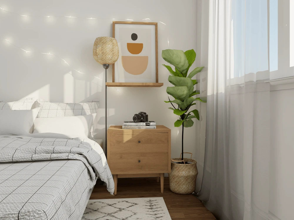 cozy living room tall potted plants in a bright corner