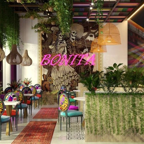 restaurant interior design visualization with modern finishes