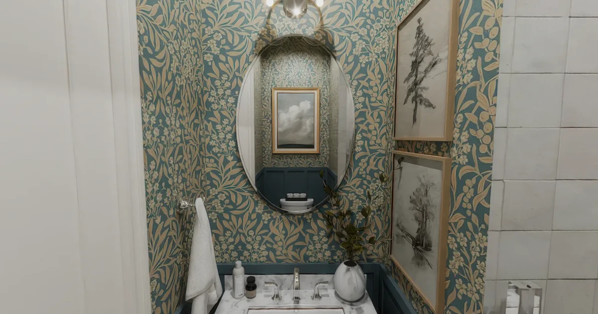 E-Design Traditional Powder Room 360° Tour Botanical Style
