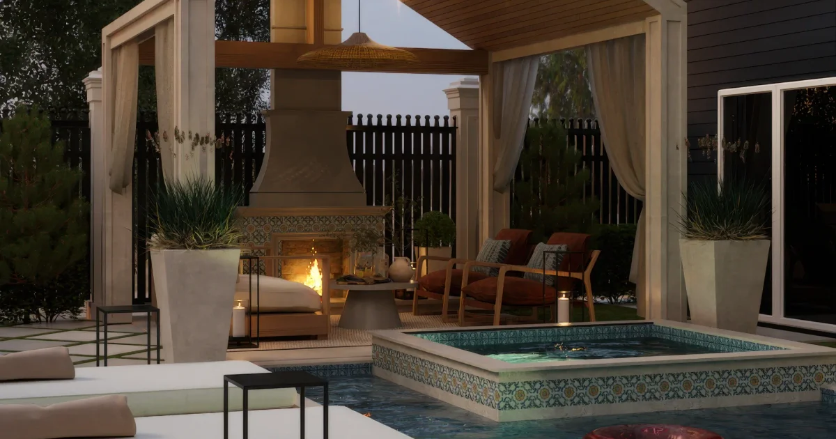 Pool Patio Furniture Layout Ideas, Mediterranean Style