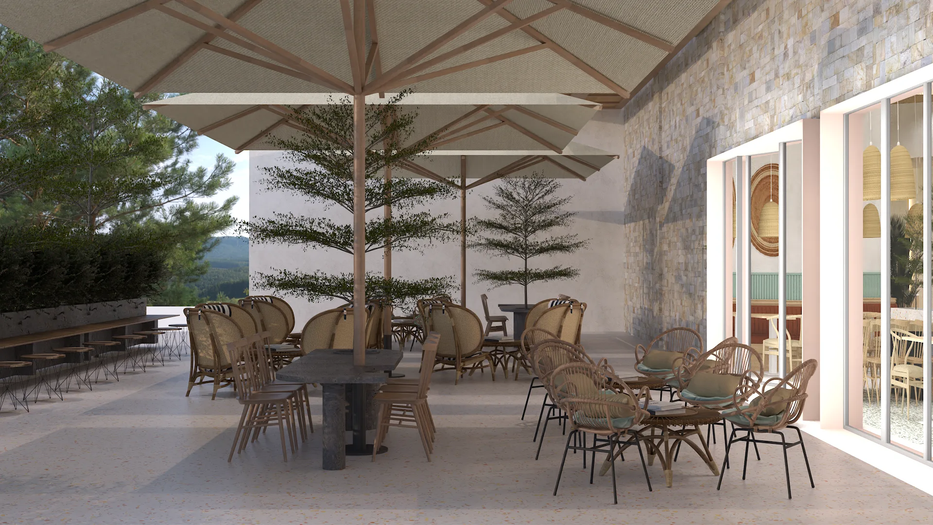 Corporate Outdoor Terrace: Rattan Dining Design