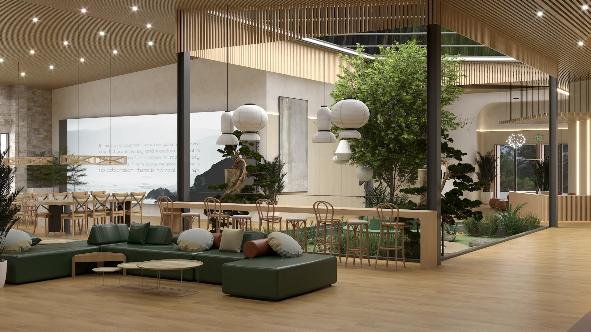 Wood Floor Corporate Dining: Employee Lounge Design
