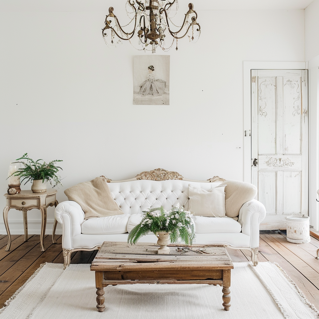 white living room, vintage mood