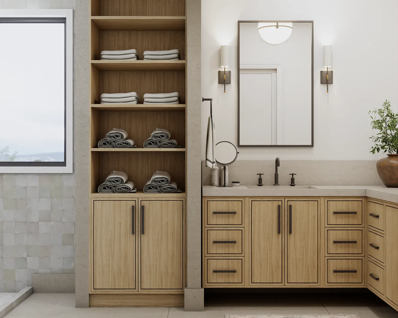 Minimalist Chic Bathroom with Integrated Laundry
