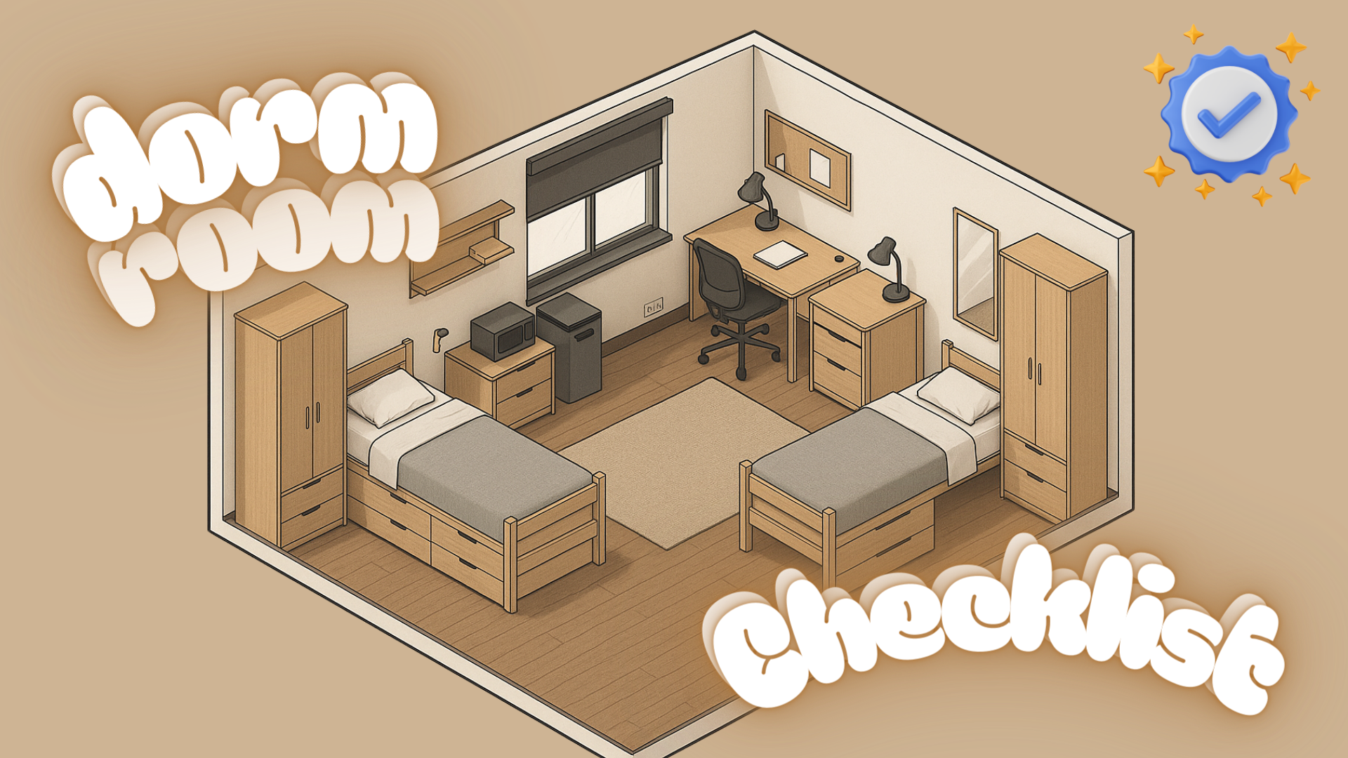 a dorm room in 2d view