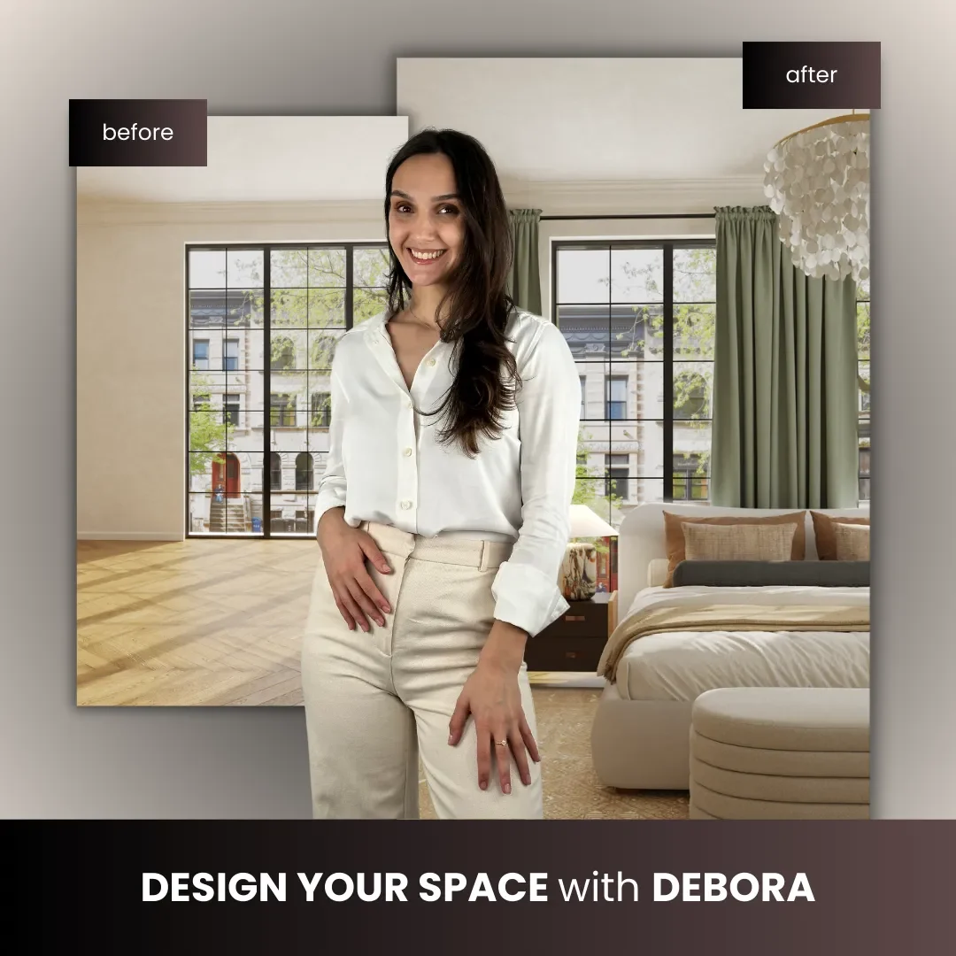 Debora showing before and after using our online interior design services
